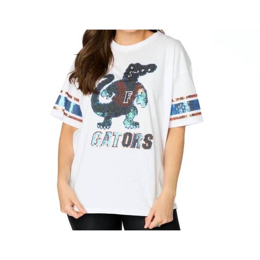 NEW STEWART SIMMONS the gators sequin crop top in white